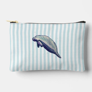 Blue Stripe Manatee Coastal Makeup Accessory Pouch