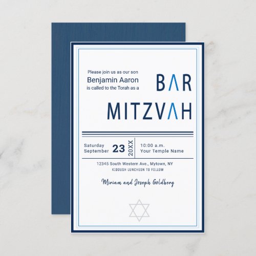 Blue Stripe Modern Bar Mitzvah Invitation