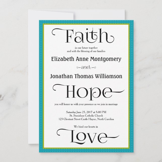 Blue Stripe Modern Christian Wedding Invitations (Front)