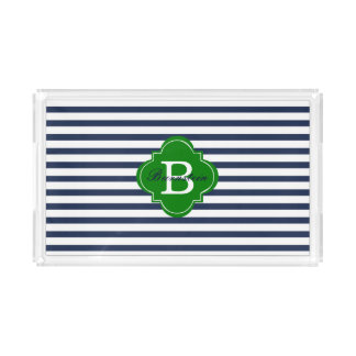 Blue Stripe Monogram Acrylic Tray