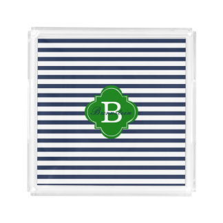 Blue Stripe Monogram Acrylic Tray