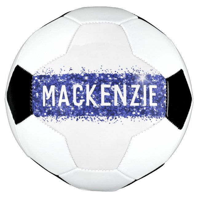 Blue Stripe Monogram Name Personalized Soccer Ball (Rotated)