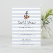 Blue Stripe Nautical Anchor Bridal Shower Party Invitation (Standing Front)