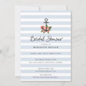 Blue Stripe Nautical Anchor Bridal Shower Party Invitation (Front)