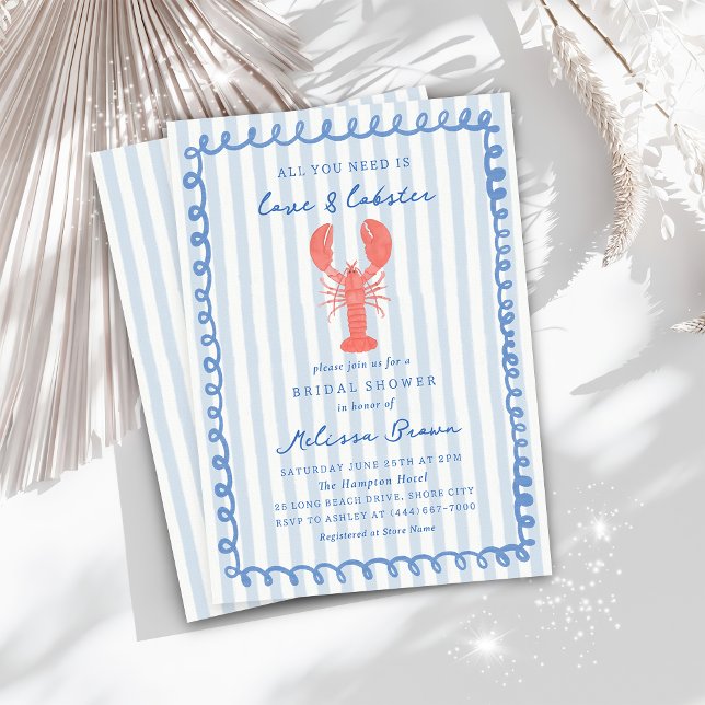 Blue Stripe Nautical Lobster Bridal Shower Invitation (Creator Uploaded)