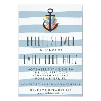 Blue Stripe Nautical Rose Bridal Shower Invitation