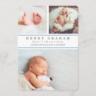 Blue Stripe | Photo Collage Birth Announcement