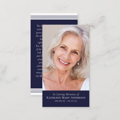 Blue Stripe Photo Memorial Prayer Card