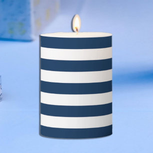Blue Stripe Pillar Candle