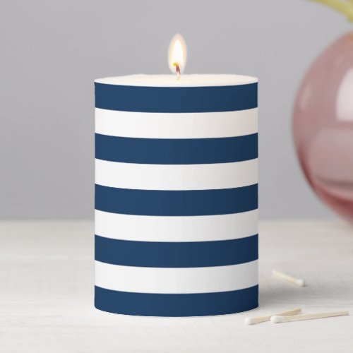 Blue Stripe Pillar Candle