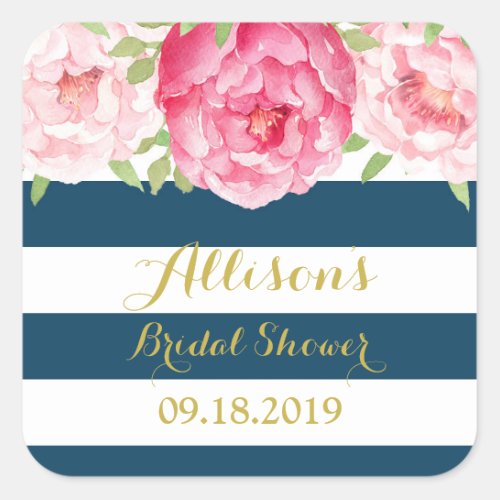 Blue Stripe Pink Floral Bridal Shower Favor Tag