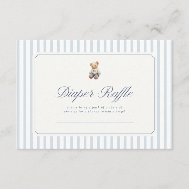 Blue stripe Preppy Diaper raffle Card 3.5x5 (Front)