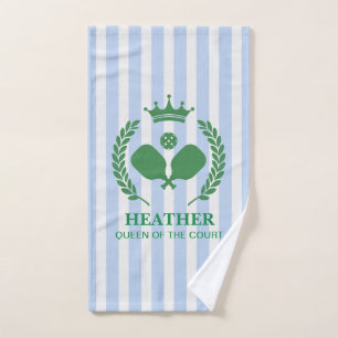 Blue Stripe Queen of the Court Pickleball Hand Towel