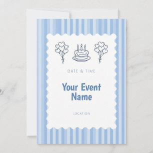 Blue Stripe Scallop Cake Balloon Invitation