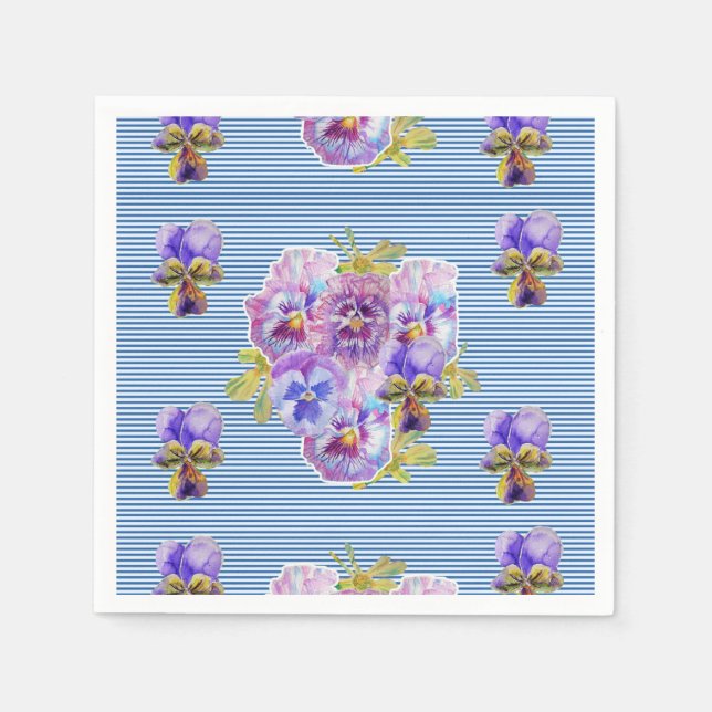 Blue Stripe Shabby Chic floral Serviette Napkins (Front)