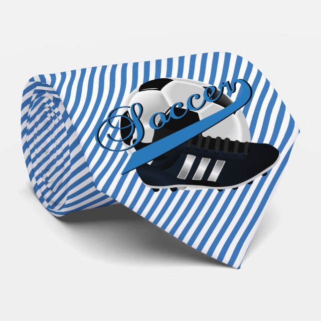 Blue Stripe Soccer Player Neck Tie (Rolled)