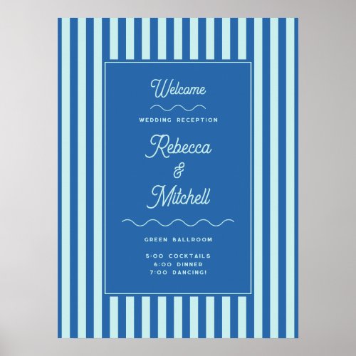 Blue Stripe Vintage Wedding Welcome Poster