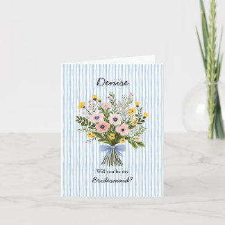 Blue Stripe + Wedding Bouquet Bridesmaid Card