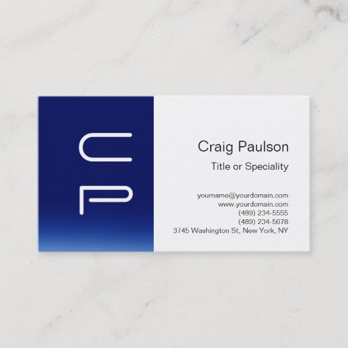 Blue Stripe White Monogram Modern Business Card