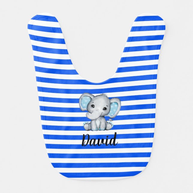 Blue Stripe with Elephant  Baby Bib (Front)