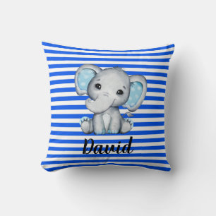 Blue Stripe with Elephant Throw Pillow