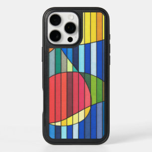 Blue Striped Abstract with Red and Yellow Shapes iPhone 16 Pro Max Case