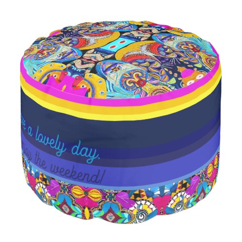 Blue striped artsy multicolor pattern top custom p pouf