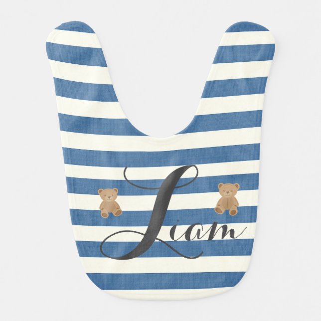 Blue striped baby bib (Front)
