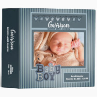 Blue Striped Baby Boys Photo Scrapbook 3 Ring Binder