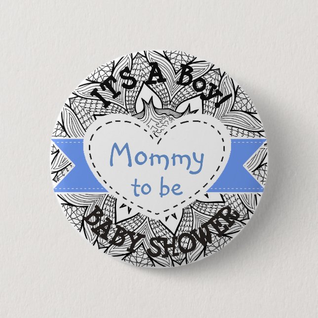 Blue Striped Baby Shower Button Mom to Be Button (Front)