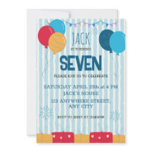 Blue Striped Balloon Kids Birthday Invitation Card