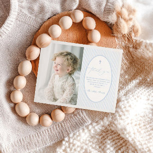Blue Striped Baptism Flat Thank You Card