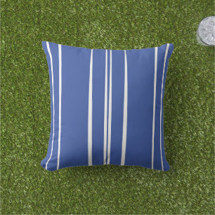 Blue Striped Beach House Outdoor Pillow
