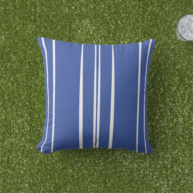 Blue Striped Beach House Outdoor Pillow (Grass)