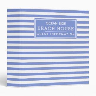 Blue Striped Beach House Rental Guest Information 3 Ring Binder