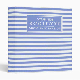 Blue Striped Beach House Rental Guest Information 3 Ring Binder