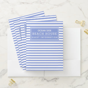 Blue Striped Beach House Rental Guest Information Pocket Folder
