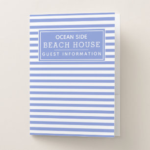 Blue Striped Beach House Rental Guest Information Pocket Folder