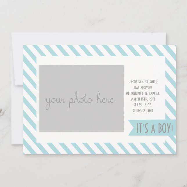 Blue Striped Birth Announcement (Front)