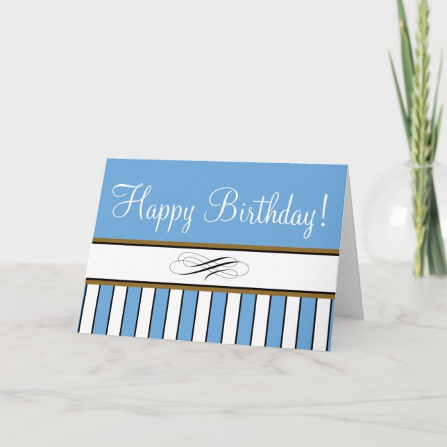 Blue Striped "Birthday Card" Card (Front)
