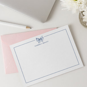 BLUE STRIPED BOW COQUETTE PERSONALIZED  NOTE CARD