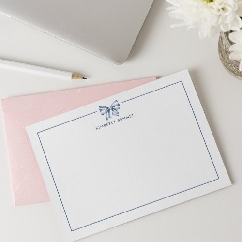 BLUE STRIPED BOW COQUETTE PERSONALIZED  NOTE CARD