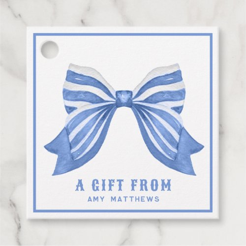 Blue Striped Bow Personalized Favor Tags