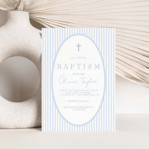 Blue Striped Boy  Baptism Invitation