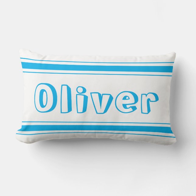 Blue Striped Boys Name Kids Room  Lumbar Pillow (Front)
