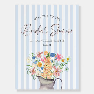 Blue Striped Bridal Shower Welcome Foam Board