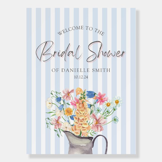 Blue Striped Bridal Shower Welcome Foam Board (Front)