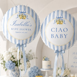 Blue Striped Ciao Baby Lemon and Bow Baby Shower Balloon