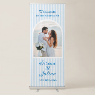 Blue Striped Coastal Chic Wedding Welcome Photo Retractable Banner