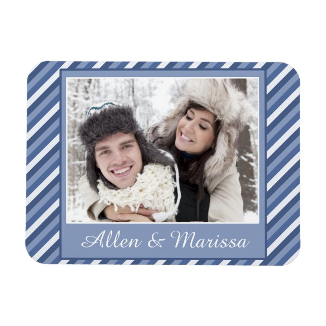 Blue Striped Custom Photo Flex Magnet (Horizontal)
